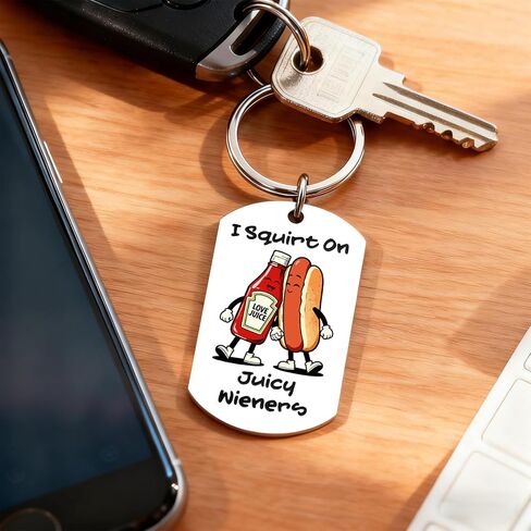 Sophauteem Funny Keychain, Novelty Hot Dog & Ketchup Gag Gift, Cute Humor Keychain for Men, Boyfriend Husband Joke Adult Humor Small Gift for Him in Kuwait