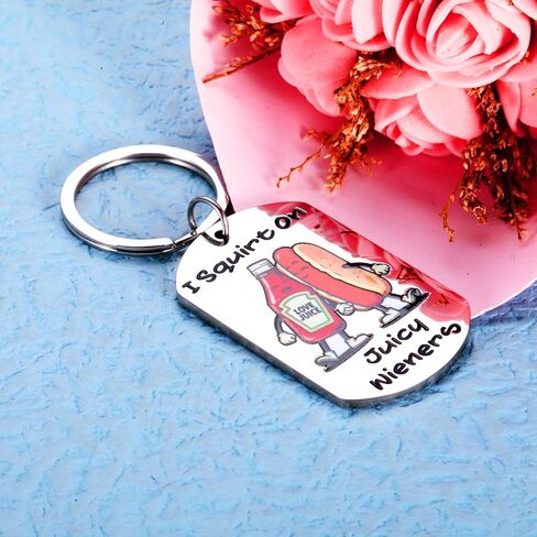 Sophauteem Funny Keychain, Novelty Hot Dog & Ketchup Gag Gift, Cute Humor Keychain for Men, Boyfriend Husband Joke Adult Humor Small Gift for Him in Kuwait