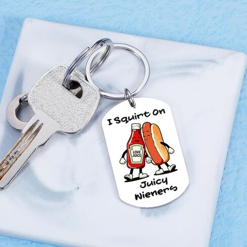 Sophauteem Funny Keychain, Novelty Hot Dog & Ketchup Gag Gift, Cute Humor Keychain for Men, Boyfriend Husband Joke Adult Humor Small Gift for Him in Kuwait