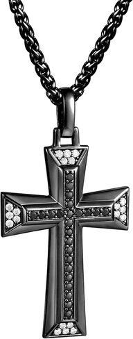 Men's Diamond Cross Pendant 14K Yellow Gold Plated Sterling Silver 3D Moissanite Cross Necklaces with Stainless Steel Rope Chain 22" Length with 2" Extender in Kuwait