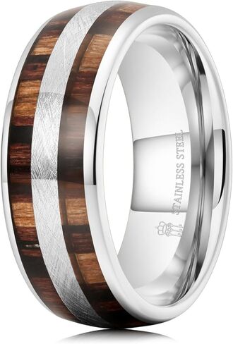 THREE KEYS JEWELRY 316L Stainless Steel Wedding Band with Natural Wood Inlay in Kuwait