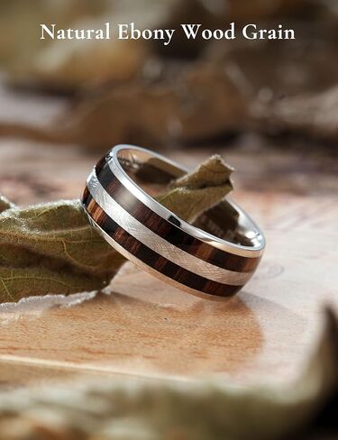 THREE KEYS JEWELRY خاتم زفاف من الفولاذ المقاوم للصدأ 316L مع ترصيع من الخشب الطبيعي in Kuwait