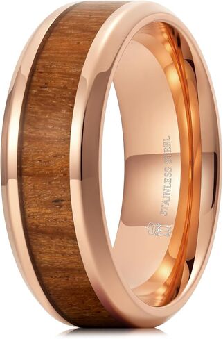 THREE KEYS JEWELRY خاتم زفاف من الفولاذ المقاوم للصدأ 316L مع ترصيع من الخشب الطبيعي in Kuwait