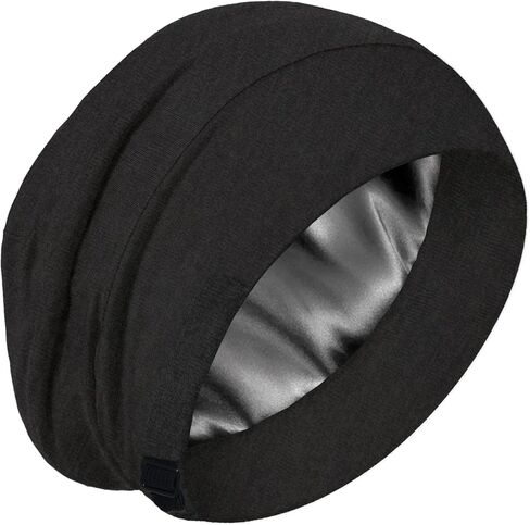 قبعة نوم مبطنة بحرير التوت 100%، غطاء رأس من الحرير الحقيقي قابل للتعديل للنساء النائمات للشعر المجعد قبعة صغيرة ليلية in Kuwait