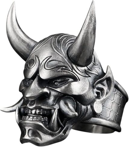 925 Sterling Silver Samurai Oni Mask Ring, Samurai Ring, Oni Mask Ring, Samurai Jewelry,Silver Oni Mask Ring, Oni Mask Ring for Women, Oni Mask Jewelry,Oni Mask Costume in Saudi Arabia