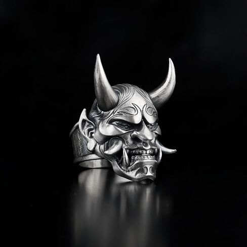 925 Sterling Silver Samurai Oni Mask Ring, Samurai Ring, Oni Mask Ring, Samurai Jewelry,Silver Oni Mask Ring, Oni Mask Ring for Women, Oni Mask Jewelry,Oni Mask Costume in Saudi Arabia