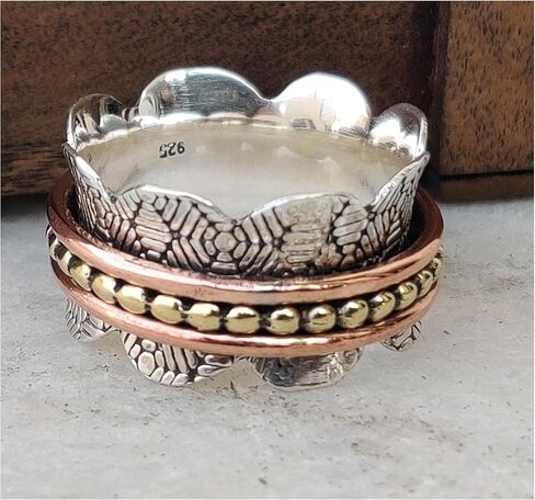925 Sterling Spinner ring for women, Spinning ring, Silver meditation ring, Anxiety ring, Handmade Statement ring, Spinner band Silver ring, Tree tone Spinner in Saudi Arabia