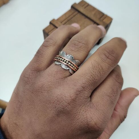 925 Sterling Spinner ring for women, Spinning ring, Silver meditation ring, Anxiety ring, Handmade Statement ring, Spinner band Silver ring, Tree tone Spinner in Saudi Arabia