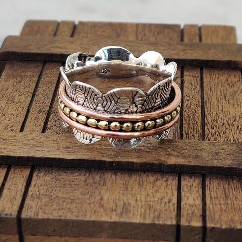 925 Sterling Spinner ring for women, Spinning ring, Silver meditation ring, Anxiety ring, Handmade Statement ring, Spinner band Silver ring, Tree tone Spinner in Saudi Arabia