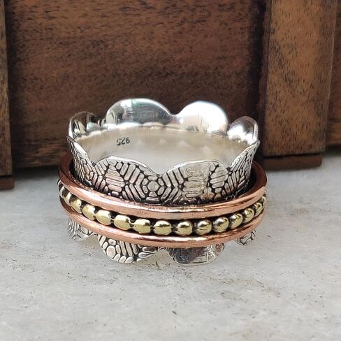 925 Sterling Spinner ring for women, Spinning ring, Silver meditation ring, Anxiety ring, Handmade Statement ring, Spinner band Silver ring, Tree tone Spinner in Saudi Arabia