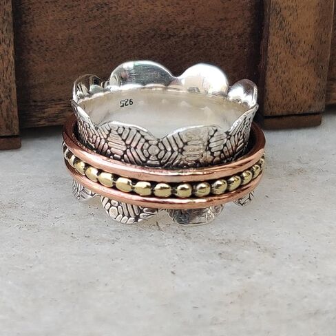 925 Sterling Spinner ring for women, Spinning ring, Silver meditation ring, Anxiety ring, Handmade Statement ring, Spinner band Silver ring, Tree tone Spinner in Saudi Arabia