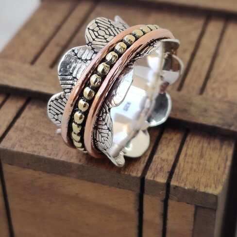 925 Sterling Spinner ring for women, Spinning ring, Silver meditation ring, Anxiety ring, Handmade Statement ring, Spinner band Silver ring, Tree tone Spinner in Saudi Arabia