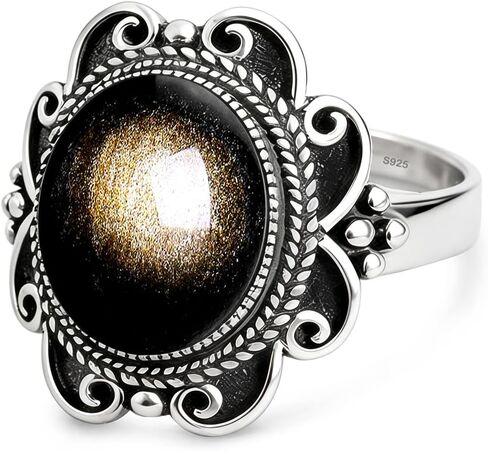 Sterling Silver Natural Stone Ring,Retro Antique Vintage Oval Genuine Real Crystal Quartz Gemstone Wide Boho Bohemian Statement Chunky Ring for Women in Kuwait