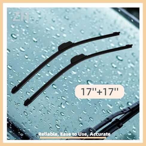 Premium All-Season Natural Rubber J-Hook Windshield Wiper Blades (Pack of 2) - OEM Quality, Bracketless & Frameless Design for Superior Auto Visibility (17"+17" Wipers) in Kuwait