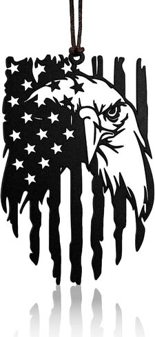 American Eagle Hanging Ornament with American Flag, Matte Black Metal Car Rearview Mirror Decoration, Patriotic Home and Office Decor, Eagles Metal Art for Car, Home, and Office in Saudi Arabia