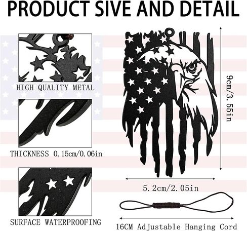 American Eagle Hanging Ornament with American Flag, Matte Black Metal Car Rearview Mirror Decoration, Patriotic Home and Office Decor, Eagles Metal Art for Car, Home, and Office in Saudi Arabia