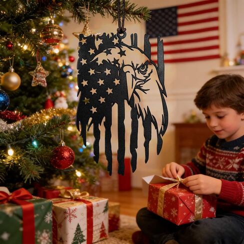 American Eagle Hanging Ornament with American Flag, Matte Black Metal Car Rearview Mirror Decoration, Patriotic Home and Office Decor, Eagles Metal Art for Car, Home, and Office in Saudi Arabia
