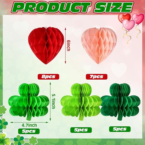 LemonSecret 30 قطعة من ديكورات عيد القديس باتريك المعلقة على شكل قلب وشمروك على شكل قرص العسل وزخارف السقف الأيرلندية للحفلات الأيرلندية وحفلات الزفاف in Kuwait