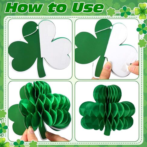 LemonSecret 30 قطعة من ديكورات عيد القديس باتريك المعلقة على شكل قلب وشمروك على شكل قرص العسل وزخارف السقف الأيرلندية للحفلات الأيرلندية وحفلات الزفاف in Kuwait