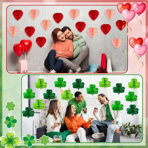 LemonSecret 30 قطعة من ديكورات عيد القديس باتريك المعلقة على شكل قلب وشمروك على شكل قرص العسل وزخارف السقف الأيرلندية للحفلات الأيرلندية وحفلات الزفاف in Kuwait