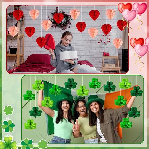LemonSecret 30 قطعة من ديكورات عيد القديس باتريك المعلقة على شكل قلب وشمروك على شكل قرص العسل وزخارف السقف الأيرلندية للحفلات الأيرلندية وحفلات الزفاف in Kuwait