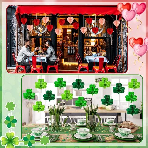 LemonSecret 30 قطعة من ديكورات عيد القديس باتريك المعلقة على شكل قلب وشمروك على شكل قرص العسل وزخارف السقف الأيرلندية للحفلات الأيرلندية وحفلات الزفاف in Kuwait