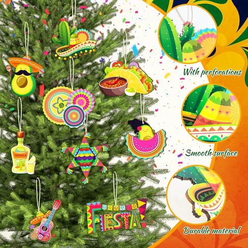 Mexican Fiesta Wooden Ornaments, 37pcs Cinco De Mayo Tree Ornament Hanging Ornaments Mexico Fiesta Wooden Decor for Mexican Fiesta Party Decorations Taco Party Decorations in Saudi Arabia