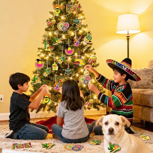 Mexican Fiesta Wooden Ornaments, 37pcs Cinco De Mayo Tree Ornament Hanging Ornaments Mexico Fiesta Wooden Decor for Mexican Fiesta Party Decorations Taco Party Decorations in Saudi Arabia