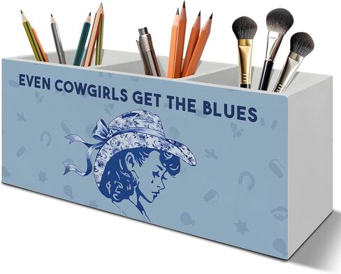 Chinoiserie Coquette Blue Bow Pen قلم رصاص حامل منظم لملحقات المكتب، ديكور غرفة Preppy، أنا حرفيًا مجرد فتاة صندوق خشبي علامات زينة للفتيات غرفة نوم مكتب الطاولة in Saudi Arabia