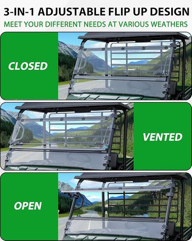 SAUTVS Flip Up Windshield for Kawasaki Mule 4000 4010 2009-2026, Clear 1/5" Hard Coated Poly Front Flip Windscreen Accessories, Can be Closed, Vented, or Fully Open in Saudi Arabia