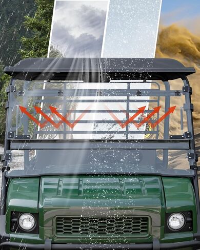 SAUTVS Flip Up Windshield for Kawasaki Mule 4000 4010 2009-2026, Clear 1/5" Hard Coated Poly Front Flip Windscreen Accessories, Can be Closed, Vented, or Fully Open in Saudi Arabia