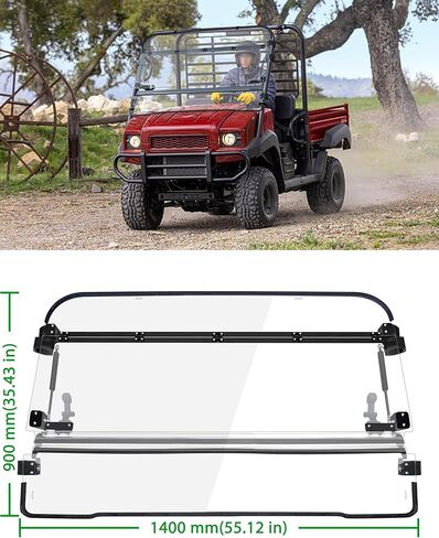 SAUTVS Flip Up Windshield for Kawasaki Mule 4000 4010 2009-2026, Clear 1/5" Hard Coated Poly Front Flip Windscreen Accessories, Can be Closed, Vented, or Fully Open in Saudi Arabia