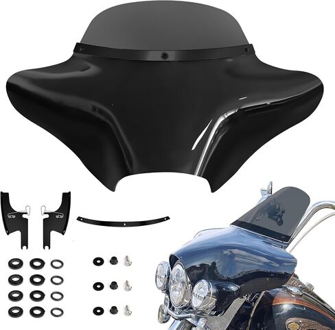 Batwing Fairing with 6" Smoke Windshield for Harley Road King FLHR 1994–2023, FLHRXS Road King Special 2017–2025, Gloss Black Fairing with Black Trim in Kuwait