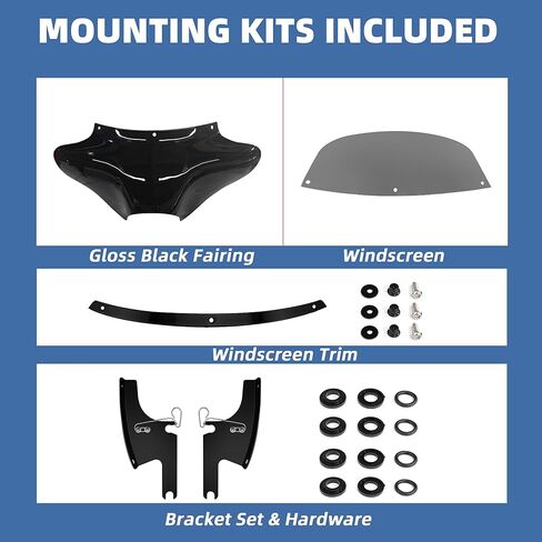 Batwing Fairing with 6" Smoke Windshield for Harley Road King FLHR 1994–2023, FLHRXS Road King Special 2017–2025, Gloss Black Fairing with Black Trim in Kuwait