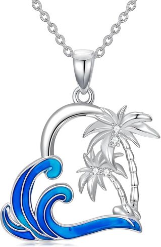 Diamond Palm Tree Necklace for Women 925 Sterling Silver Palm Tree Pendant with Waves Summer Beach Jewelry with Lab Grown Diamond Gifts for Birthday in Saudi Arabia