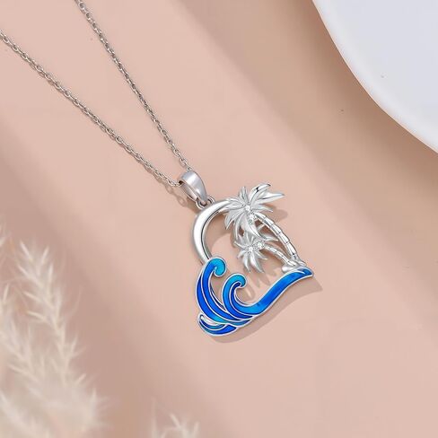 Diamond Palm Tree Necklace for Women 925 Sterling Silver Palm Tree Pendant with Waves Summer Beach Jewelry with Lab Grown Diamond Gifts for Birthday in Saudi Arabia