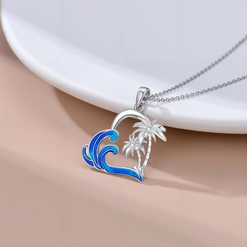 Diamond Palm Tree Necklace for Women 925 Sterling Silver Palm Tree Pendant with Waves Summer Beach Jewelry with Lab Grown Diamond Gifts for Birthday in Saudi Arabia