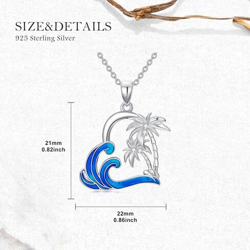 Diamond Palm Tree Necklace for Women 925 Sterling Silver Palm Tree Pendant with Waves Summer Beach Jewelry with Lab Grown Diamond Gifts for Birthday in Saudi Arabia