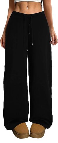 HBQ Wide Leg Sweatpants Women Baggy Barrel Sweat Pants High Waist Drawstring Joggers with Pockets in Kuwait