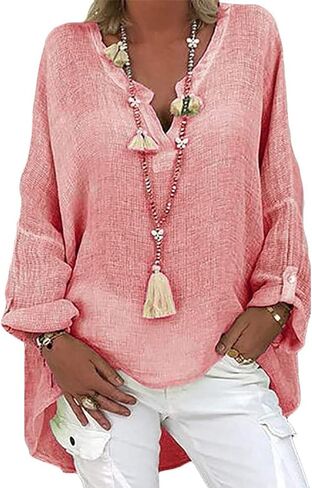 Womens Summer Tops Oversized Long Sleeve Shirts Lightwghit Cotton Linen Summer Vacation Beach Blouses Clother in Saudi Arabia