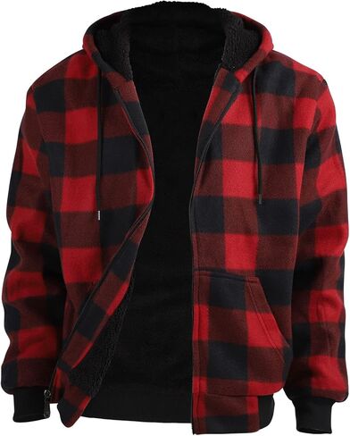 Yasumond Men's Plaid Flannel Jacket Zip up Sherpa Lined Hoodie Fleece Sweatshirt Long Sleeve Soft Warm Coat with Hood in Kuwait