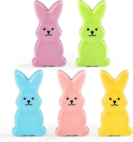 Tuitessine Easter Bunny Decor Ceramic Bunny Figurine 5 Pcs Rabbits Sculpture for Spring Home Decor Tiered Tray Desktop Mantle Shelf Display Ideas Gifts for Easter Spring in Kuwait