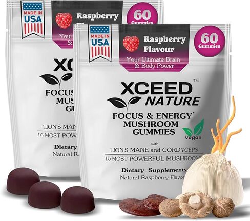 Lions Mane & Cordyceps Mushroom Gummies - 10in1 Supplement - for Focus, Energy, Mood, Memory & Clarity - 60 Pcs in Saudi Arabia