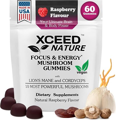 علكة فطر Lions Mane & Cordyceps - مكمل 10 في 1 - للتركيز والطاقة والمزاج والذاكرة والوضوح - 60 قطعة in Kuwait