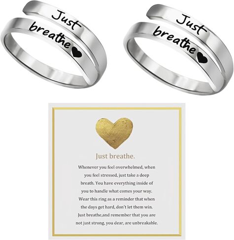 Just Breathe Ring, Adjustable Inspirational Heart Rings Stainless Steel Spiral Wrap Twist Healing Rings To Sorority Sisters Open Motivational Encouragement Love Yourself Jewelry for Women in Kuwait