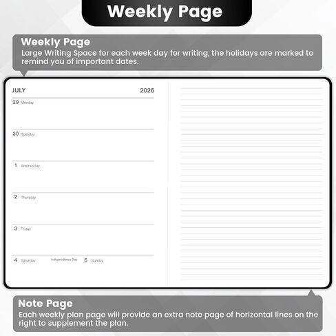 Planner 2026-2027 - Academic Planner 2026-2027, July 2026 - June 2027, 8'' x 10'', 26-27 Planner Weekly and Monthly, 26-27 Calendar Planners with Pen Holder, Elastic Closure, Leather Hardcover - Black in Kuwait