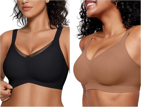 OEAK Womens Wireless Bras V Mesh Black XL & Comfortable Support Bras Coffee XL in Kuwait