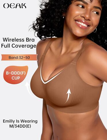 OEAK Womens Wireless Bras V Mesh Black XL & Comfortable Support Bras Coffee XL in Kuwait