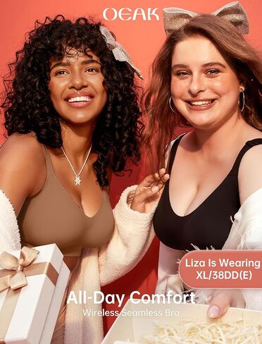 OEAK Womens Wireless Bras V Mesh Black XL & Comfortable Support Bras Coffee XL in Kuwait