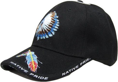 AES Native Pride American Headdress Feather Black Embroidered Cap Hat in Saudi Arabia